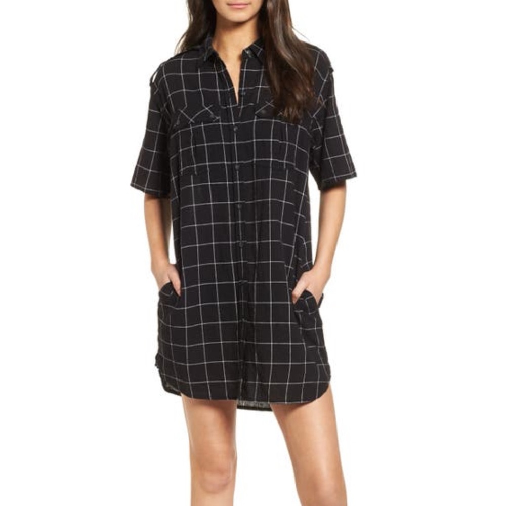 Current/Elliott Black Windowpane Shirt Dress